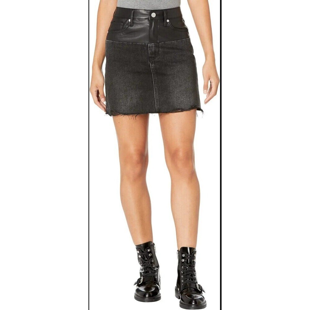 New Blank NYC Distressed Denim/ Leather Skirt